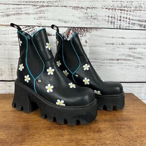 Women's Lamoda Black Platform Pull On Ankle Boots Daisy Grunge Punk Chunky Sz 10